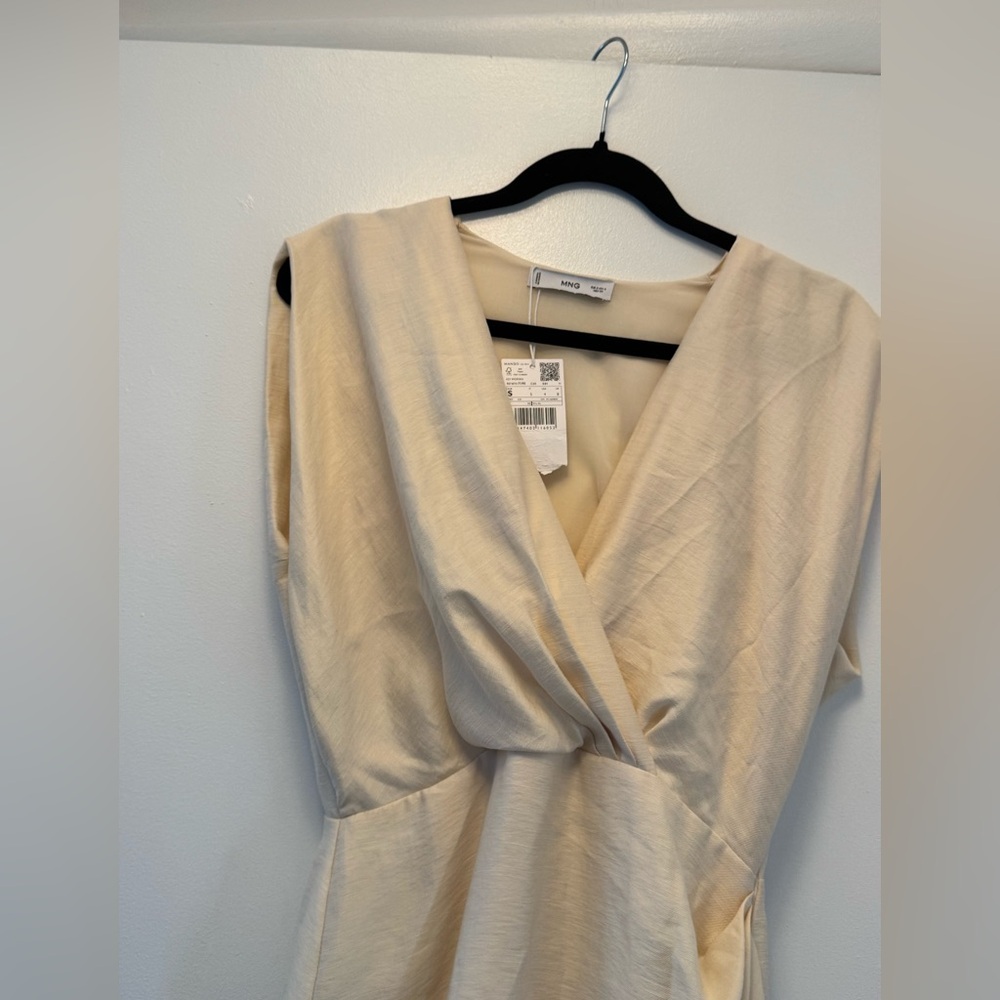 Mango v neck draped fabric cinched waist mini dress NWT - Picture 6 of 8